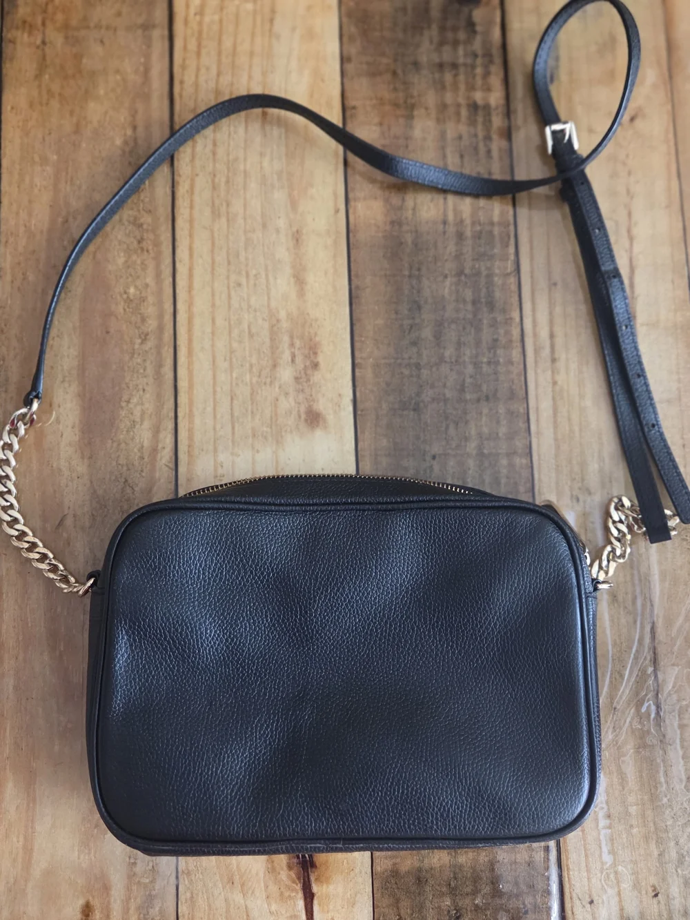 Michael Kors Black Leather Crossbody Bag with Gold Logo